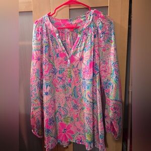 Lilly Pulitzer Elsa Silk Top Flock Full Of Fun